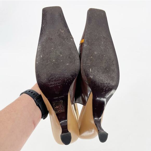 Miu Miu Vintage Tan Brown Yellow Flower Detail Square Toe Slingback Heel IT 40 - Picture 11 of 12